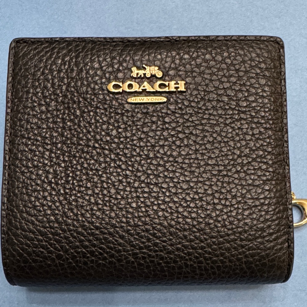 new Coach Pebbled Black Leather Wallet with Gold Accents